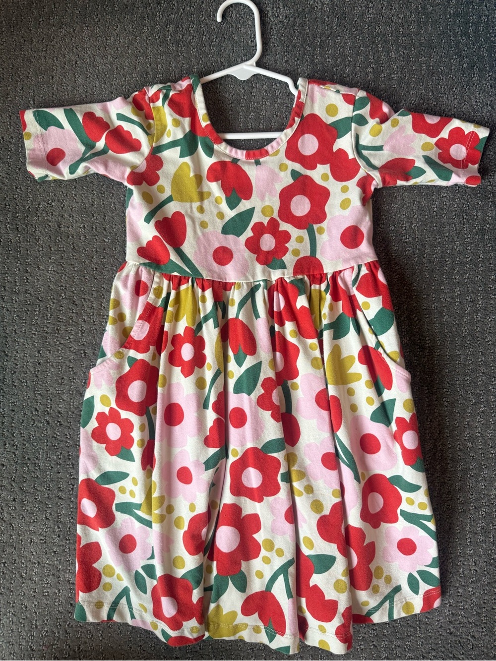 Hanna Anderson- Girls Floral Pocket Dress in Red, Pink & Green- 5